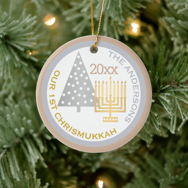 Unser 1. Chrismukkah Tree Menorah Keepake Foto Keramik Ornament (Baum)