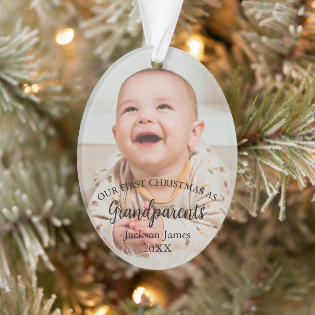Unser 1. Weihnachten als Grandeleltern Baby Foto Ornament (Baum)
