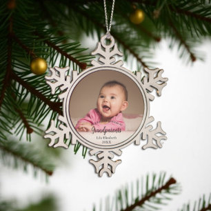 Unser 1. Weihnachten als Grandeleltern Baby Foto Schneeflocken Zinn-Ornament