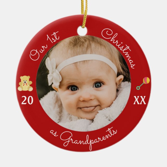 Unser 1. Weihnachten als Großeltern Foto Ornament (Vorne)
