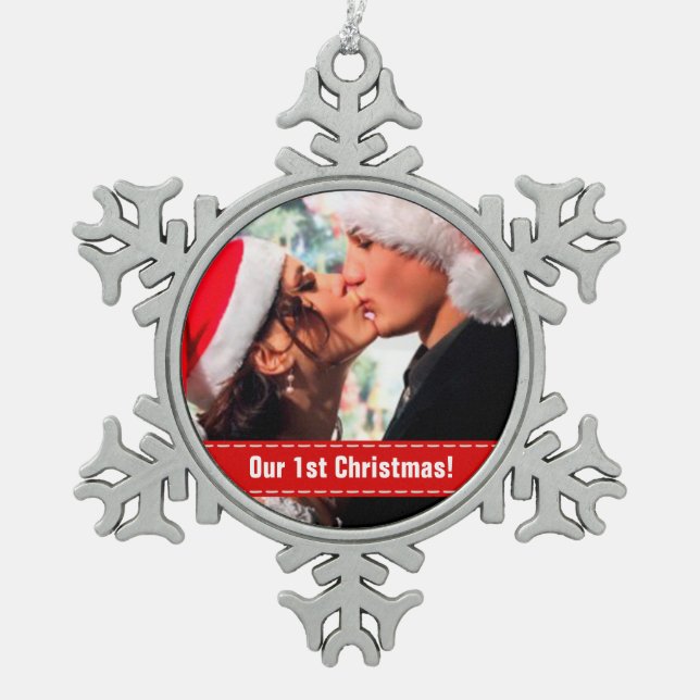 Unser 1. Weihnachten Schneeflocken Zinn-Ornament (Vorderseite)