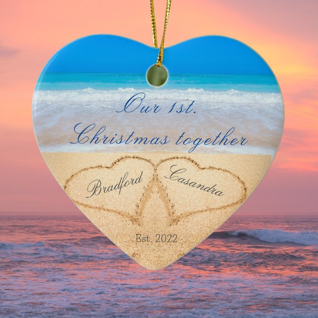 Unser 1. Weihnachten zusammen | Herzen in Sand Keramik Ornament (Von Creator hochgeladen)
