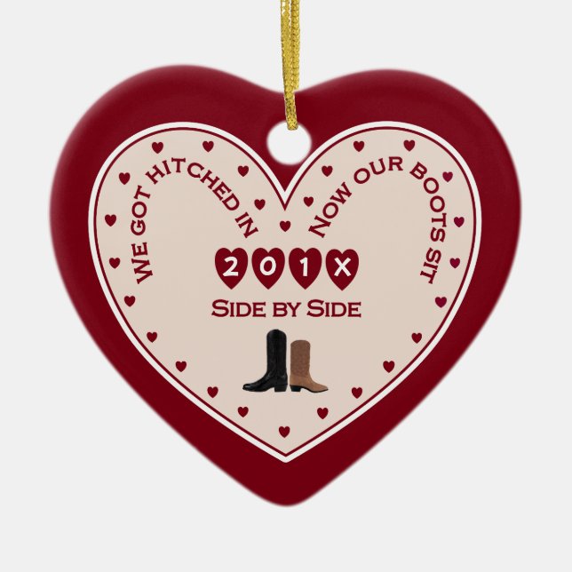 Unser 1. Weihnachts-Verheiratet Country-Western Keramikornament (Vorne)