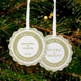 Unser 1. Weihnachtsfest mit Gold-Kranz auf Weiß - Ornament Karte