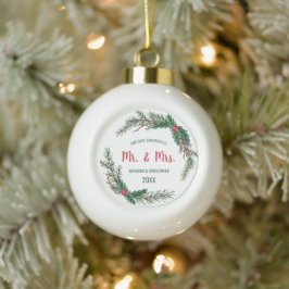 Unser 1. Weihnachtsfest Verheiratet | Mistletoe Keramik Kugel-Ornament