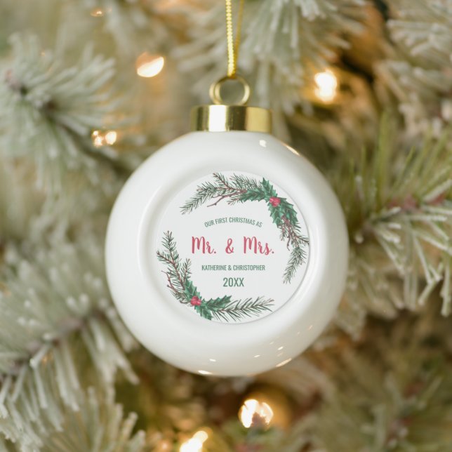 Unser 1. Weihnachtsfest Verheiratet | Mistletoe Keramik Kugel-Ornament (Baum)