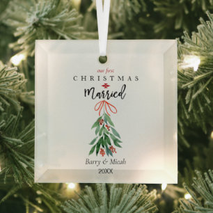 Unser 1. Weihnachtsfest Verheiratet Mistletoe Ornament Aus Glas