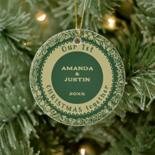 Unser 1. Weihnachtsfest zusammen Gold Kranz auf gr Keramik Ornament