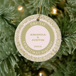 Unser 1. Weihnachtsfest zusammen - Goldener Kranz Keramik Ornament