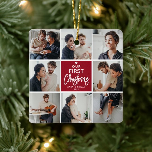 Unser 1. Weihnachtsfoto-Collage Keepake Keramikornament (Baum)