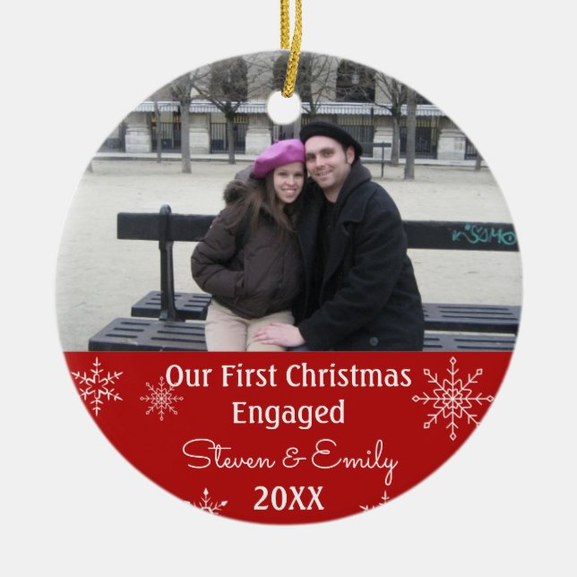Unser 1. Weihnachtsgeschenk Verlobt Snowflake Foto Keramik Ornament (Vorne)