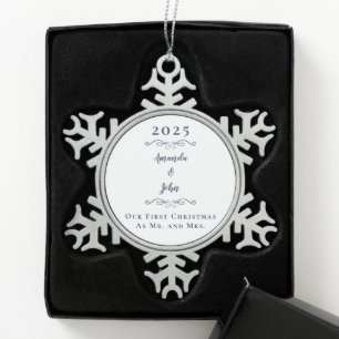 Unser 1. Weihnachtsmann & Frau Names Jahr Elegant  Schneeflocken Zinn-Ornament