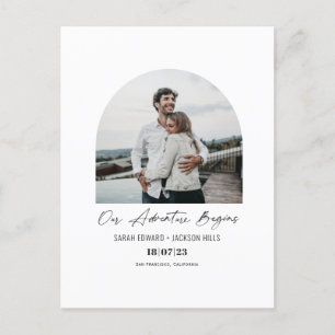 Unser Abenteuer beginnt, Arched Foto Save the Date Ankündigungspostkarte