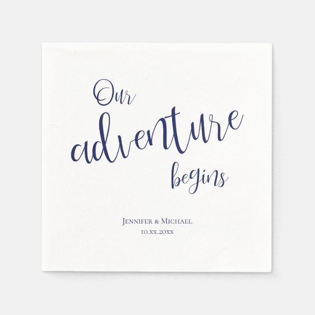Unser Abenteuer beginnt dunkelblaue Typografie Hoc Serviette (Vorderseite)