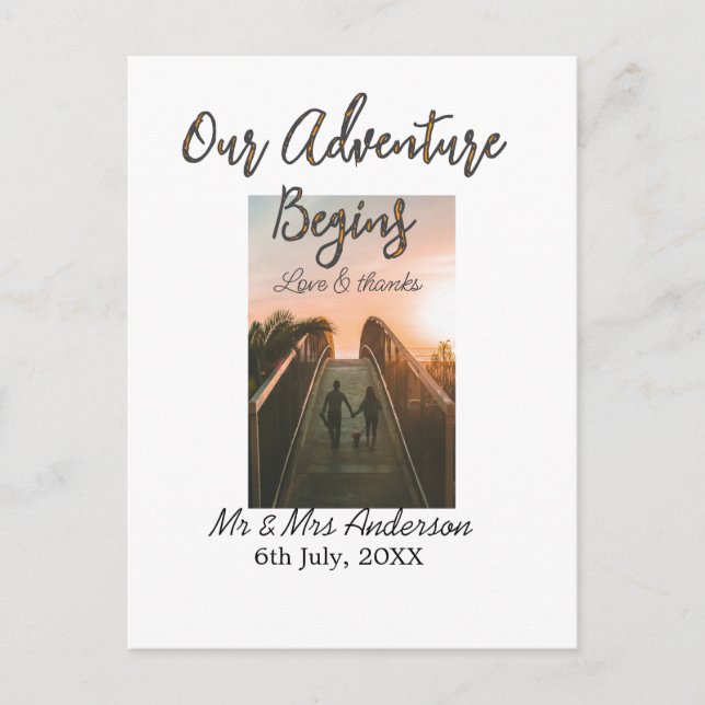 Unser Abenteuer beginnt Foto Liebe & Danke Postkarte (Vorderseite)