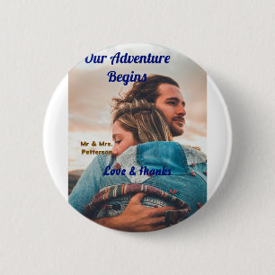Unser Abenteuer beginnt Foto vom Paar Liebe & Dank Button