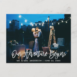 Unser Abenteuer beginnt mit Pinselschrift Hochzeit Postkarte