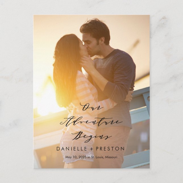 Unser Abenteuer EDITABLE COLOR Save the Date Postkarte (Vorderseite)