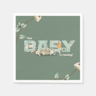 Unser Baby kommt mit einer grünen Baby-Dusche Napk Serviette
