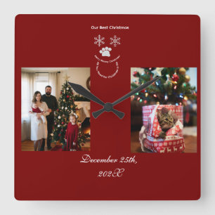 Unser bestes Weihnachten, Katzenfoto anpassen Quadratische Wanduhr
