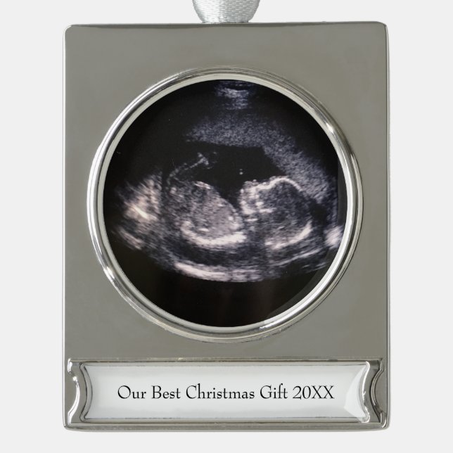 Unser bestes Weihnachtsgeschenk Niedliches Ultrasc Banner-Ornament Silber (Vorderseite)