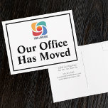 Unser Büro hat das Logo für kundenspezifische Gesc Postkarte<br><div class="desc">Wir haben eine neue Adresse,  die Postkarten für ein modernes Business oder schicke Unternehmen,  die ihre Kunden an einem neuen Standort aktualisieren möchten,  verschieben kann. Unser Büro ist umgezogen. Einfaches Umändern von Adresskarten mit Ihrem Firmenlogo. Passen Sie die Adressenänderung auf der Rückseite an.</div>