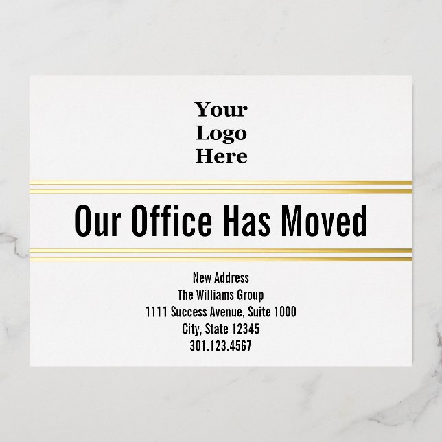 Unser Büro hat Schwarz-weißes Gold für Ihr Logo en Folie Einladungspostkarte (Vorderseite)