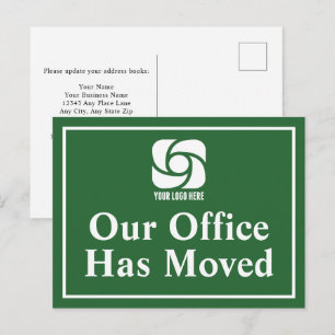 Unser Büro ist umgezogen Grüne Unternehmenslogo Postkarte