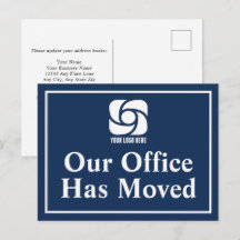 Unser Büro ist umgezogen Navy Blue Business-Logo