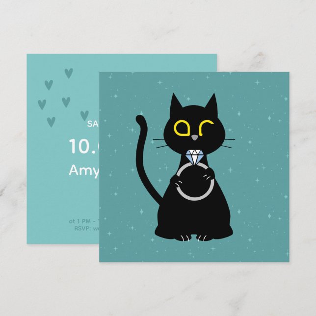 UNSER DATUM gerettet - Funny Cat Wedding Card Einladung (Vorne/Hinten)