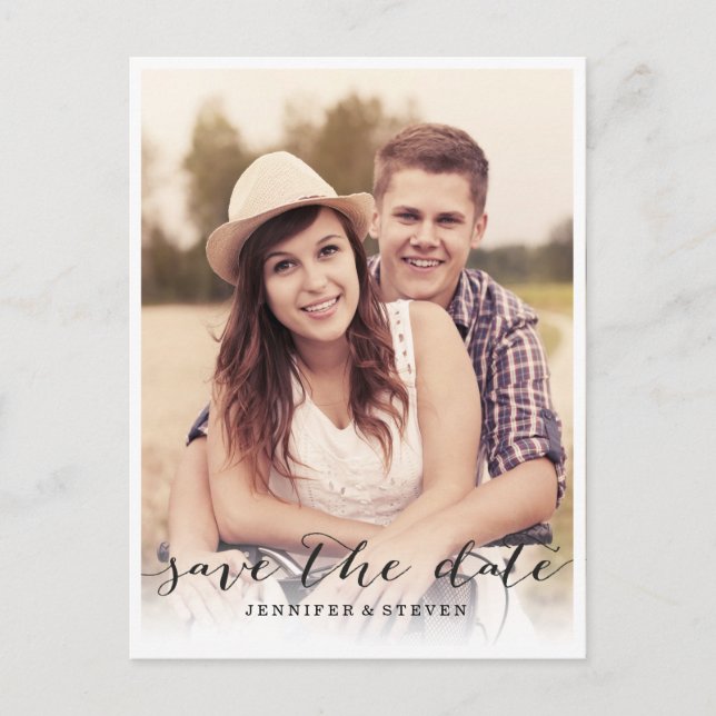 UNSER DATUM gerettet | SAVE THE DATE SCRIPT-ANKÜND Ankündigungspostkarte (Vorderseite)