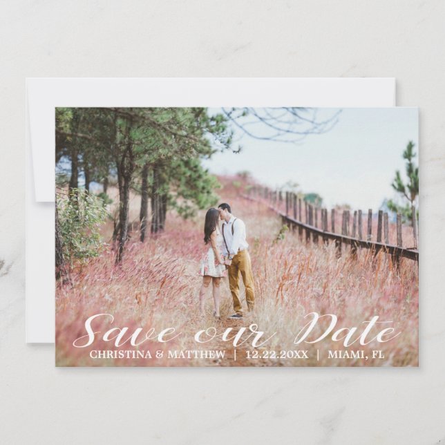 UNSER DATUM Hochzeit 4 FOTOS Collage Blue gerettet Save The Date (Vorderseite)