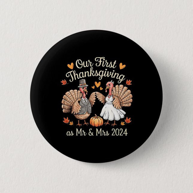 Unser erster Erntedank als Herr und Frau Newlyweds Button (Vorderseite)