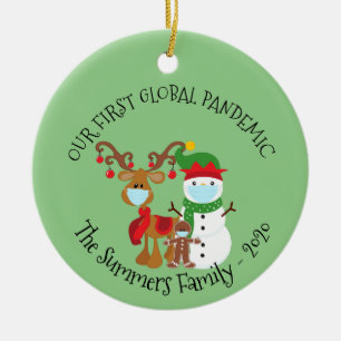 Unser erster Globaler Pandemie-Schneemann 2020 Keramik Ornament
