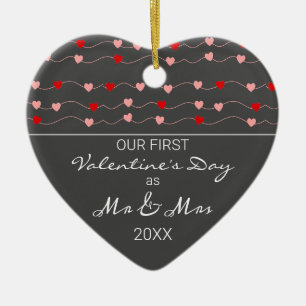 Unser erster Valentinstag als Frau Modern Hearts Keramik Ornament