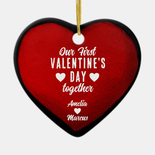 Unser erster Valentinstag gemeinsam Herzchen Keramik Ornament (Vorne)