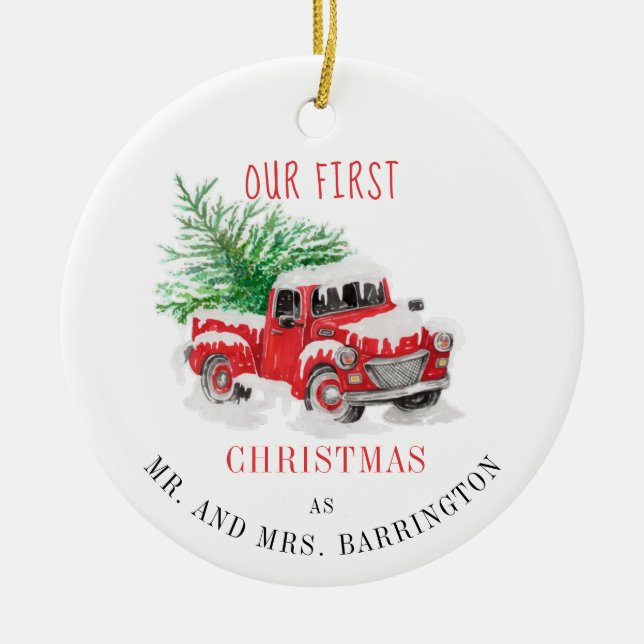 Unser erster Verheirateter Weihnachtsfest Keramik Ornament (Vorne)