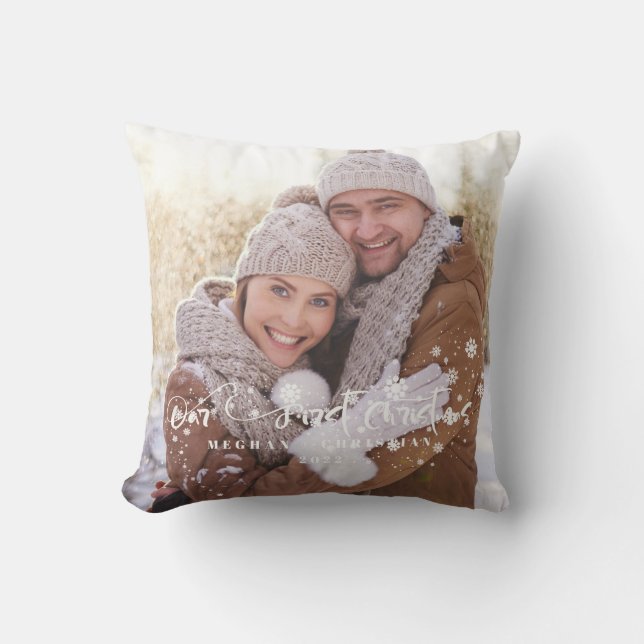 Unser erster Weihnachts-2-seitiger Foto-Urlaub Kissen (Vorderseite)