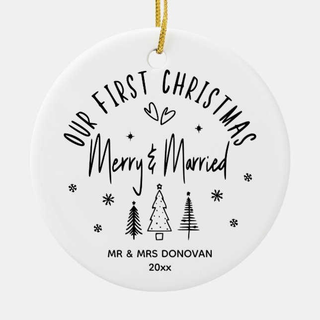 Unser erster Weihnachtsfest - ein Verheirateter Ur Keramik Ornament (Vorne)