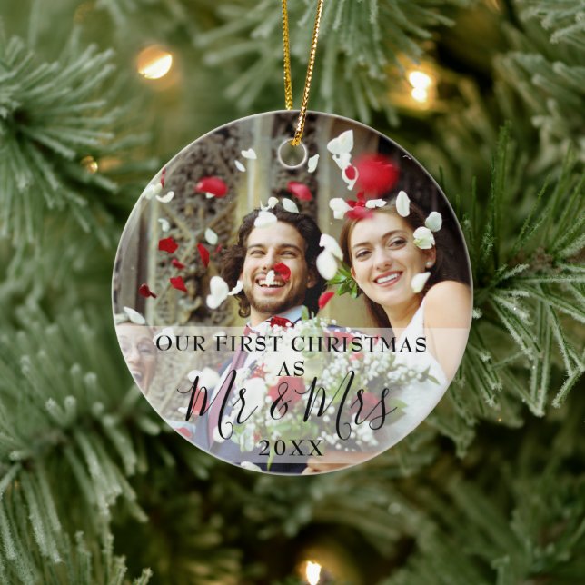 Unser Erster Weihnachtsmann Foto Holiday Keramik Ornament (Baum)