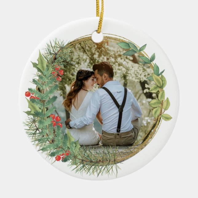Unser Erster Weihnachtsmann und Frau Foto Keramik Ornament (Vorne)