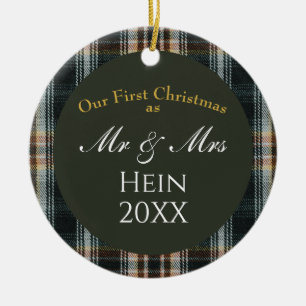 Unser Erster Weihnachtsmann und Frau Green Kariert Keramik Ornament
