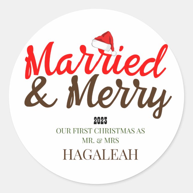Unser erster Weihnachtsmann und Frau Newlywed fror Runder Aufkleber (Vorderseite)