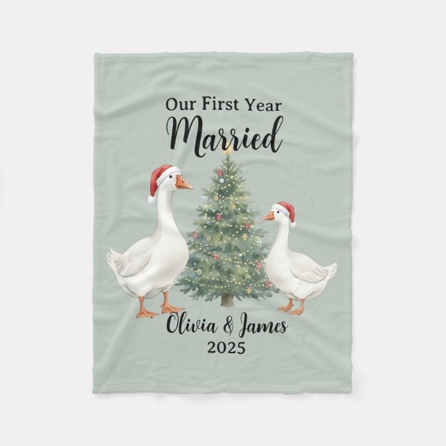Unser erstes Ehejahr Gans Weihnachten Fleecedecke (Vorderseite)