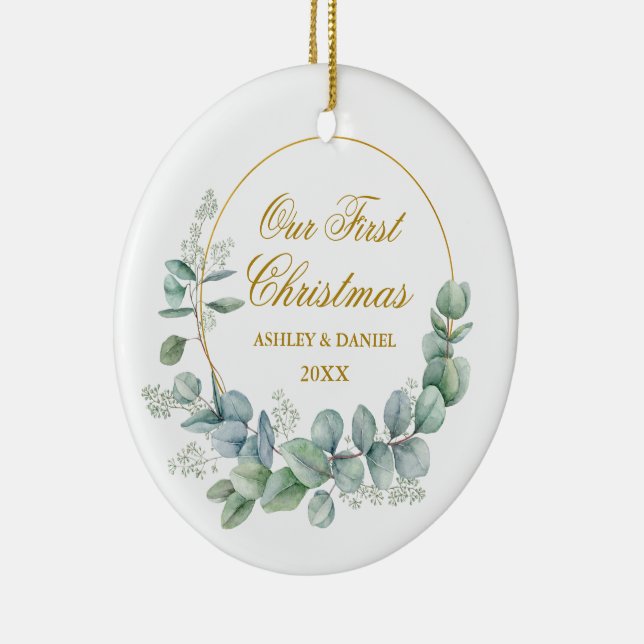 Unser erstes Eukalyptus-Foto zu Weihnachten Keramik Ornament (Rechts)