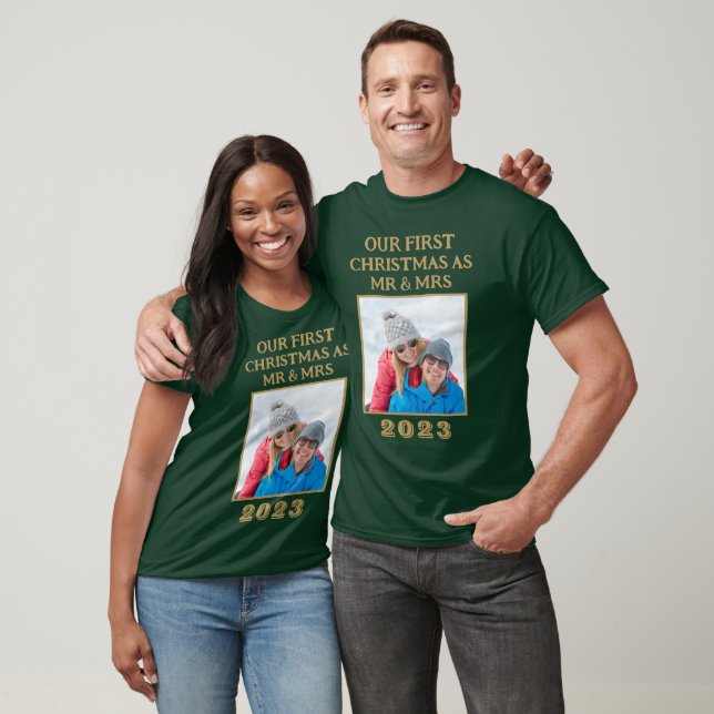 Unser erstes Foto für Weihnachten und Grün und Gol T-Shirt (Unisex)