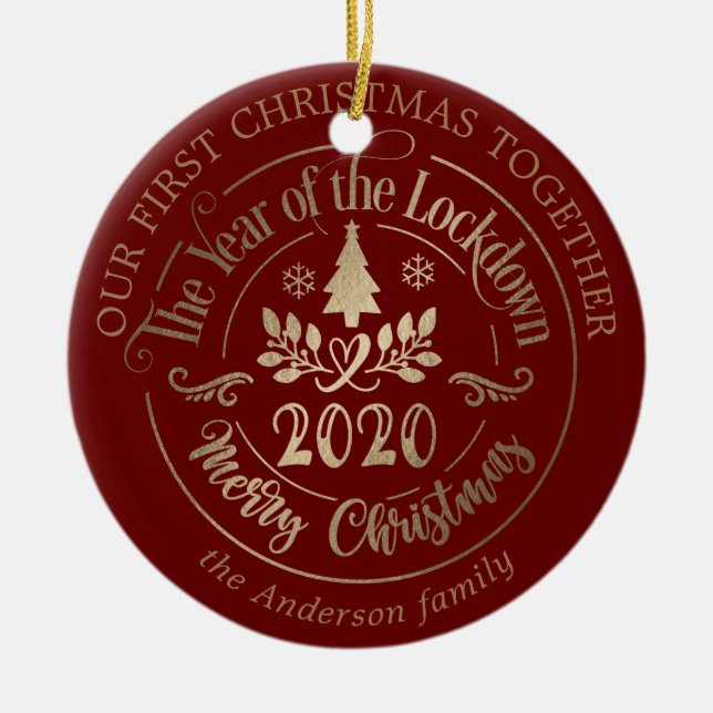 Unser erstes Foto in der Weihnachtspandemie Keramik Ornament (Vorne)