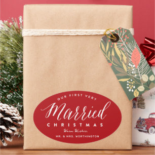 Unser erstes gemeinsames Weihnachten als Mr & Mrs Ovaler Aufkleber