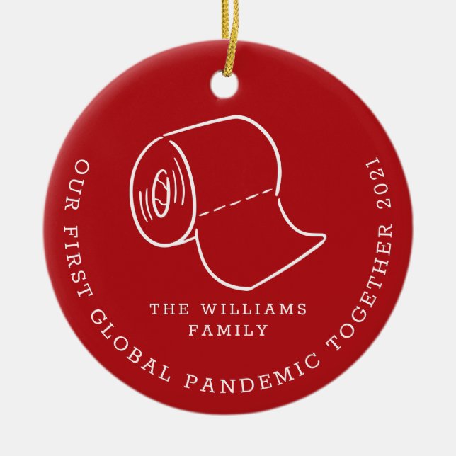 Unser erstes globales Pandemie-Weihnachtsfest-Foto Keramik Ornament (Vorne)