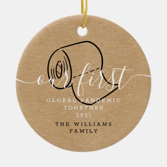 Unser erstes globales Pandemie-Weihnachtsfest-Foto Keramik Ornament (Vorne)